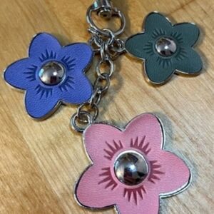 Floral Keychain with Pink, Blue, and Green Charms New